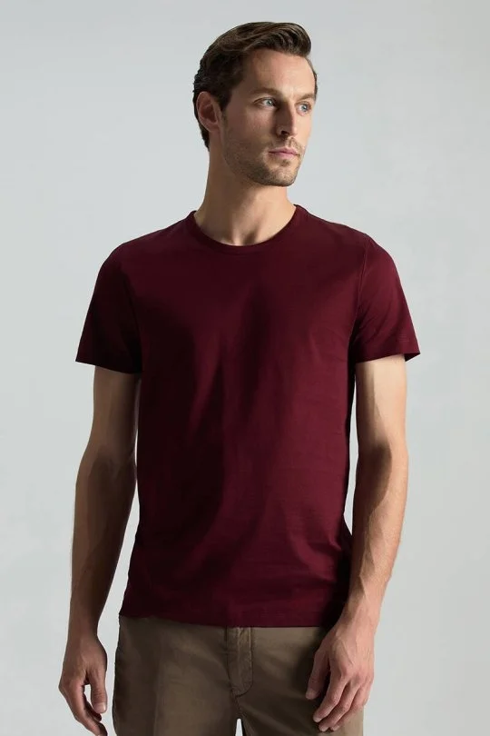 Hemington - Bisiklet Yaka Bordo Basic T-Shirt