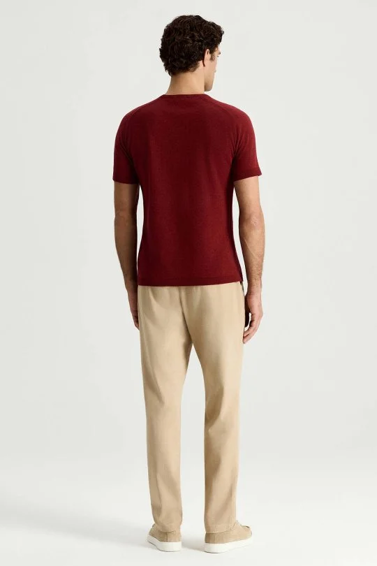 Bisiklet Yaka Bordo Giza Pamuk Triko T-Shirt