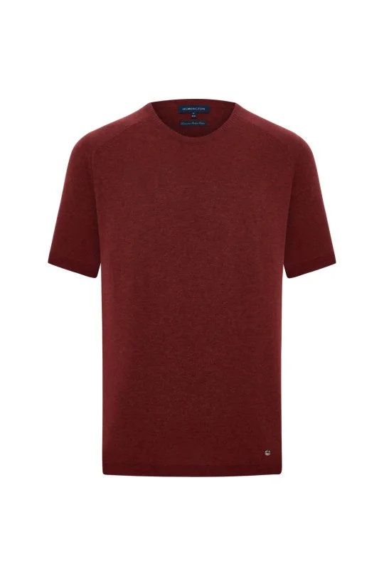 Bisiklet Yaka Bordo Giza Pamuk Triko T-Shirt