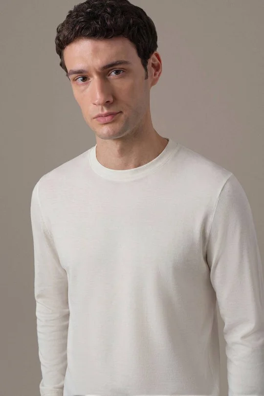 Hemington - Bisiklet Yaka Dokulu Beyaz Uzun Kollu T-Shirt (2)