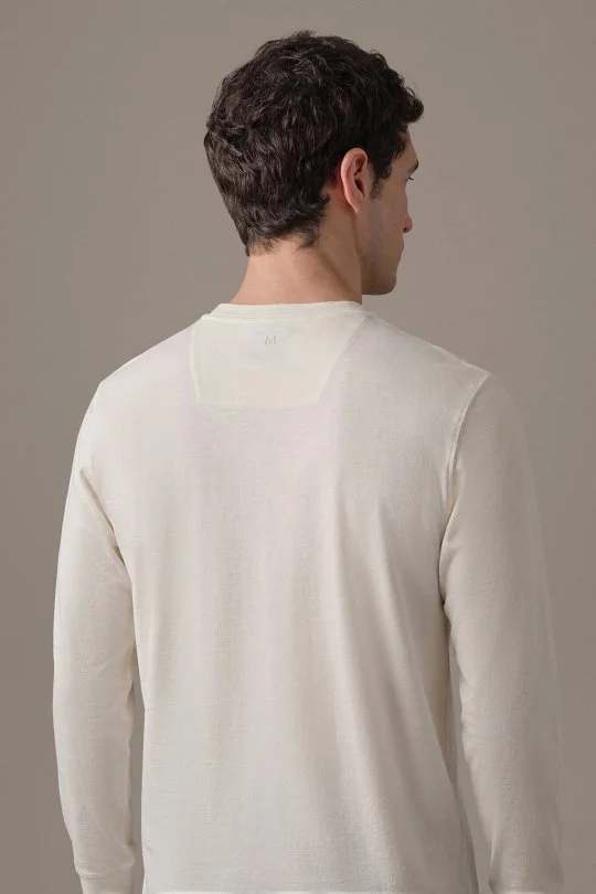 Hemington - Bisiklet Yaka Dokulu Beyaz Uzun Kollu T-Shirt (5)