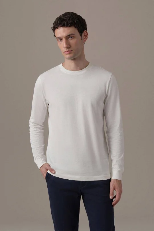 Hemington - Bisiklet Yaka Dokulu Beyaz Uzun Kollu T-Shirt (1)