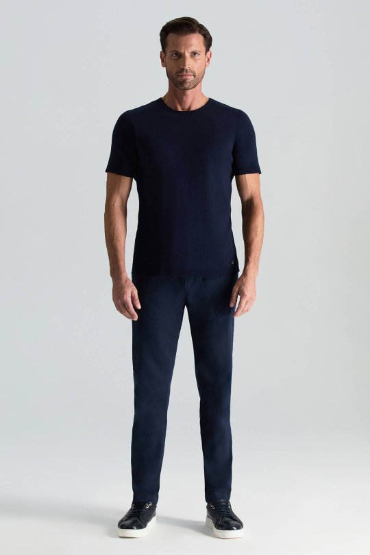 Bisiklet Yaka Lacivert Giza Pamuk Triko T-Shirt