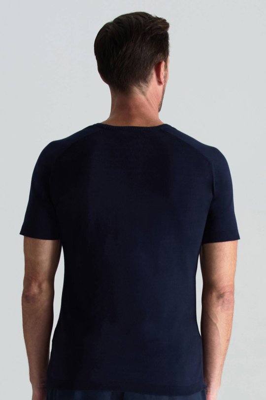 Bisiklet Yaka Lacivert Giza Pamuk Triko T-Shirt