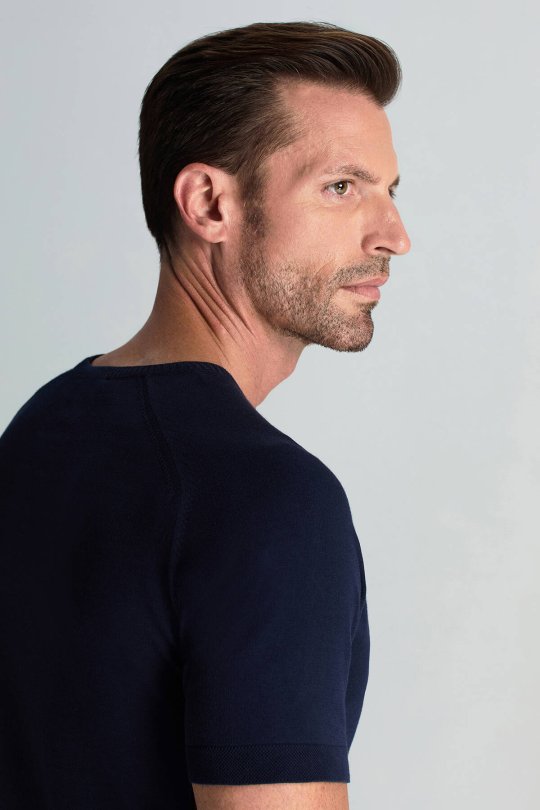 Bisiklet Yaka Lacivert Giza Pamuk Triko T-Shirt