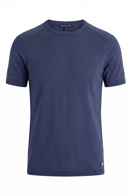 Hemington - Bisiklet Yaka Mavi Giza Pamuk Triko T-Shirt (6)