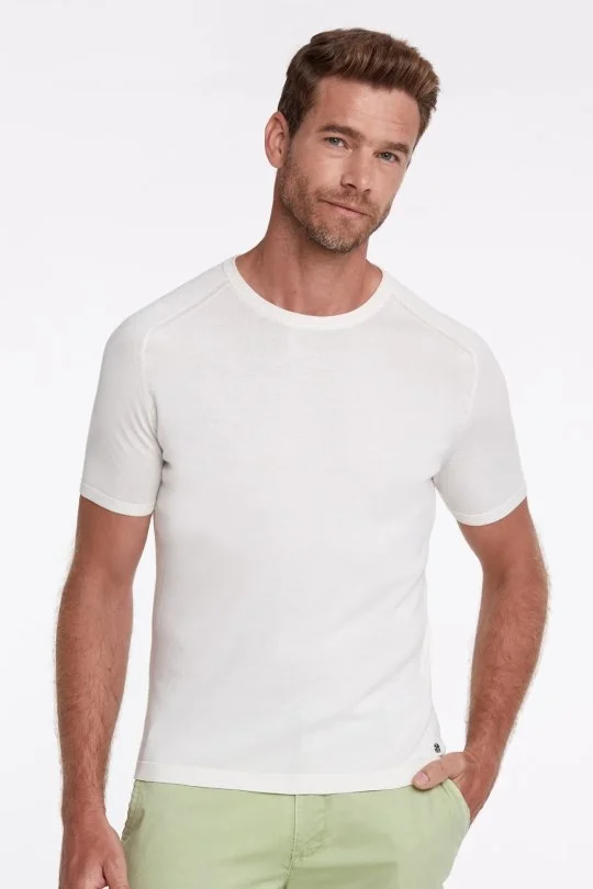 Hemington - Bisiklet Yaka Kırık Beyaz Giza Pamuk Triko T-Shirt