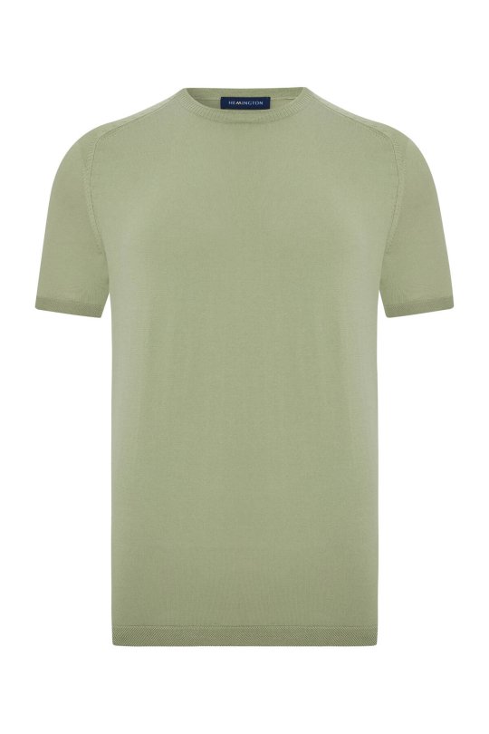 Bisiklet Yaka Yeşil Giza Pamuk Triko T-Shirt