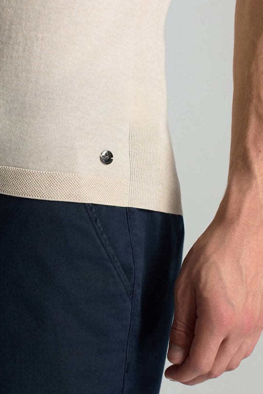 Bisiklet Yaka Krem Rengi Giza Pamuk Triko T-Shirt