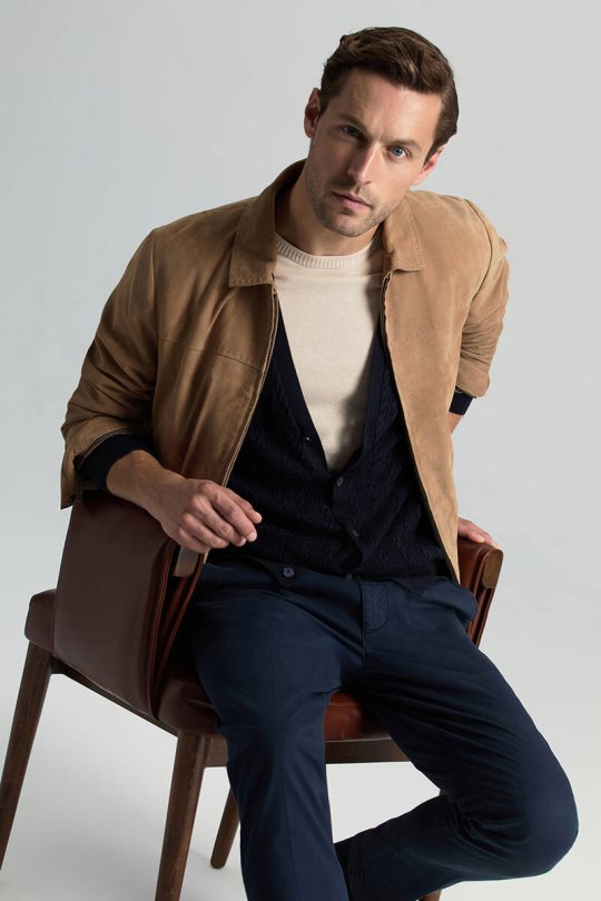 Bisiklet Yaka Krem Rengi Giza Pamuk Triko T-Shirt