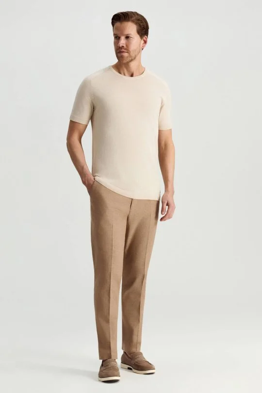 Hemington - Bisiklet Yaka Krem Rengi Giza Pamuk Triko T-Shirt (2)