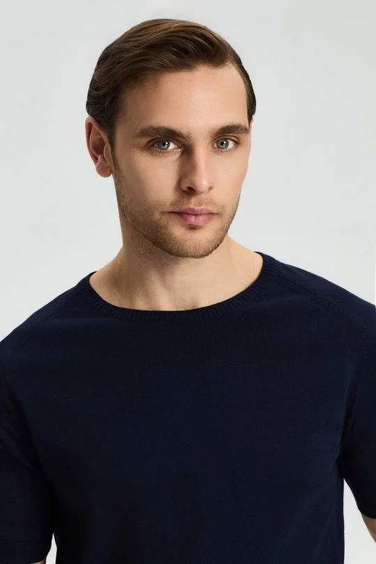 Hemington - Bisiklet Yaka Lacivert Giza Pamuk Triko T-Shirt (1)