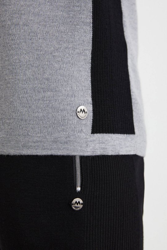 Bisiklet Yaka Merino Yün Desen Açık Gri Siyah Kazak