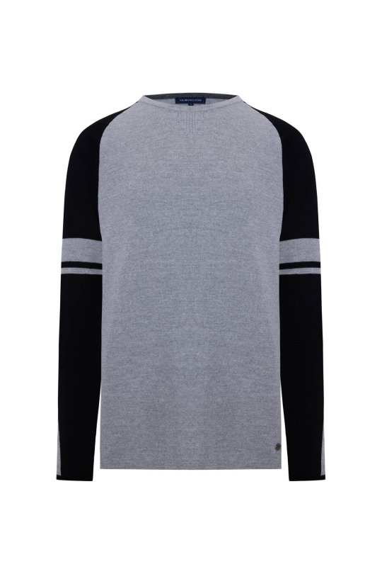 Bisiklet Yaka Merino Yün Desen Açık Gri Siyah Kazak