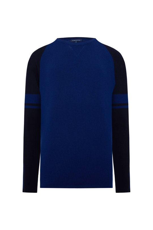 Bisiklet Yaka Merino Yün Desen Koyu Lacivert Kazak