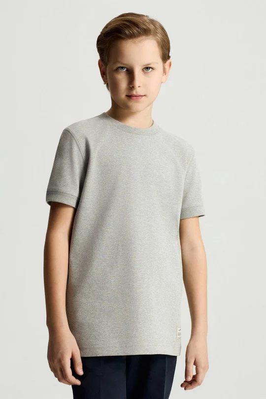 Bisiklet Yaka Rahat Resim Saf Pamuk Açık Gri Çocuk T-Shirt