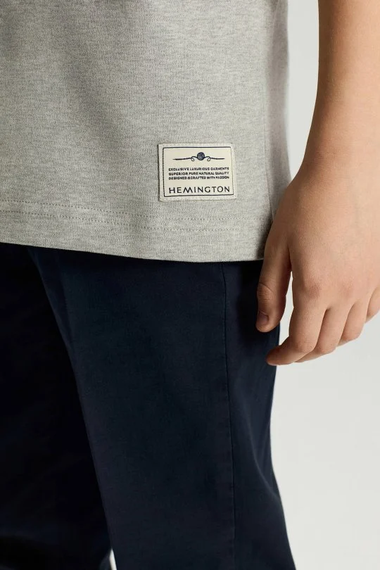 Bisiklet Yaka Rahat Resim Saf Pamuk Açık Gri Çocuk T-Shirt