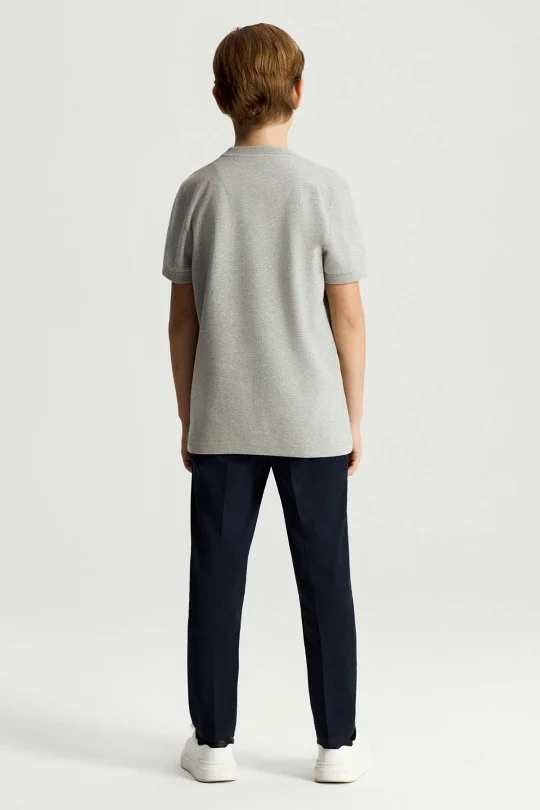 Bisiklet Yaka Rahat Resim Saf Pamuk Açık Gri Çocuk T-Shirt