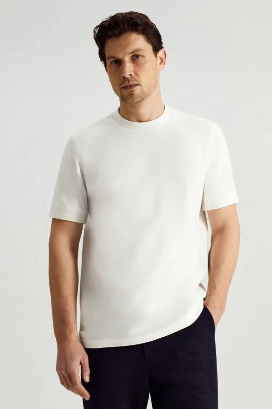 Hemington - Bisiklet Yaka Rahat Resim Saf Pamuk Beyaz T-Shirt (1)