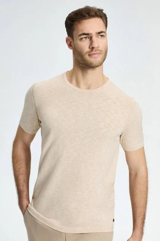 Hemington - Bisiklet Yaka Saf Pamuk Açık Bej Triko T-Shirt (2)