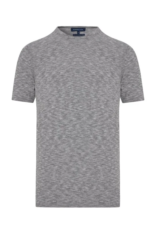 Hemington - Bisiklet Yaka Saf Pamuk Açık Gri Triko T-Shirt (6)