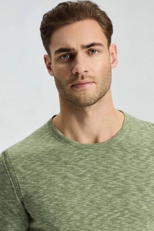 Hemington - Bisiklet Yaka Saf Pamuk Haki Triko T-Shirt (4)