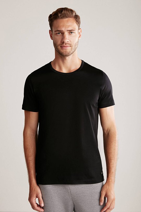 Bisiklet Yaka Siyah Basic T-Shirt