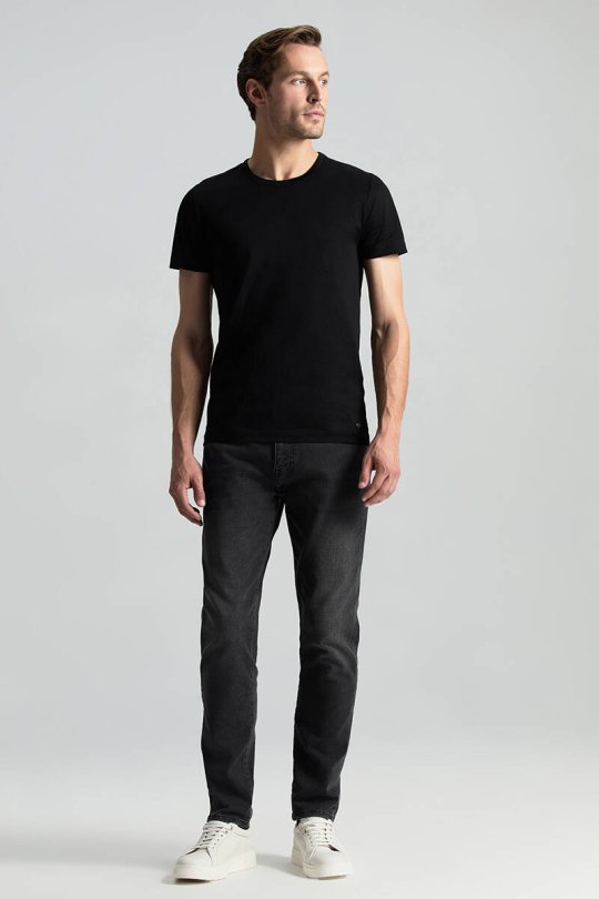 Bisiklet Yaka Siyah Basic T-Shirt
