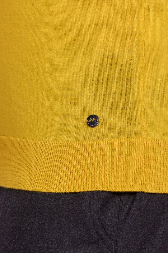 Bisiklet Yaka Slim Fit Merino Yün Sarı Triko