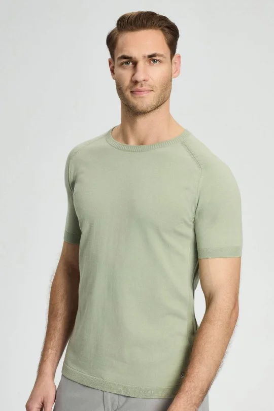 Hemington - Bisiklet Yaka Yeşil Giza Pamuk Triko T-Shirt (1)