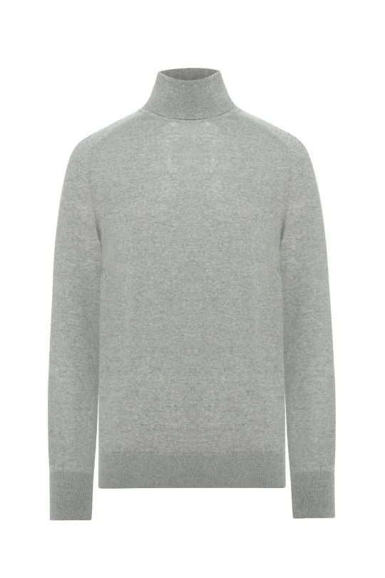 Hemington - Açık Gri Boğazlı Slim Fit Merino Yün Triko (5)
