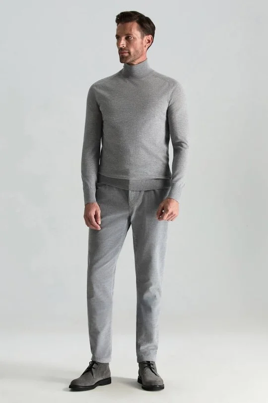 Hemington - Açık Gri Boğazlı Slim Fit Merino Yün Triko (1)