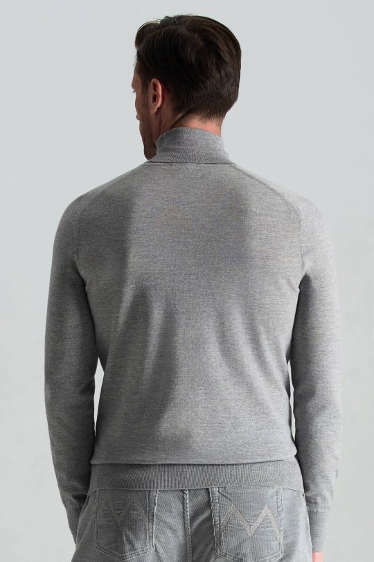 Açık Gri Boğazlı Slim Fit Merino Yün Triko