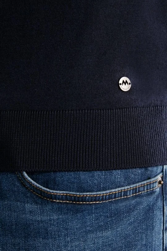 Boğazlı Slim Fit Merino Yün Lacivert Triko