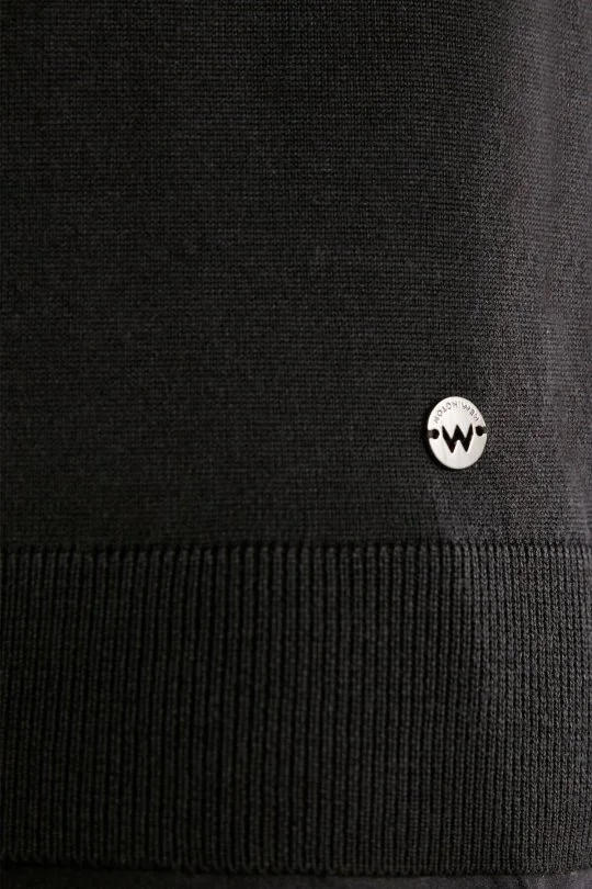 Boğazlı Slim Fit Merino Yün Siyah Triko