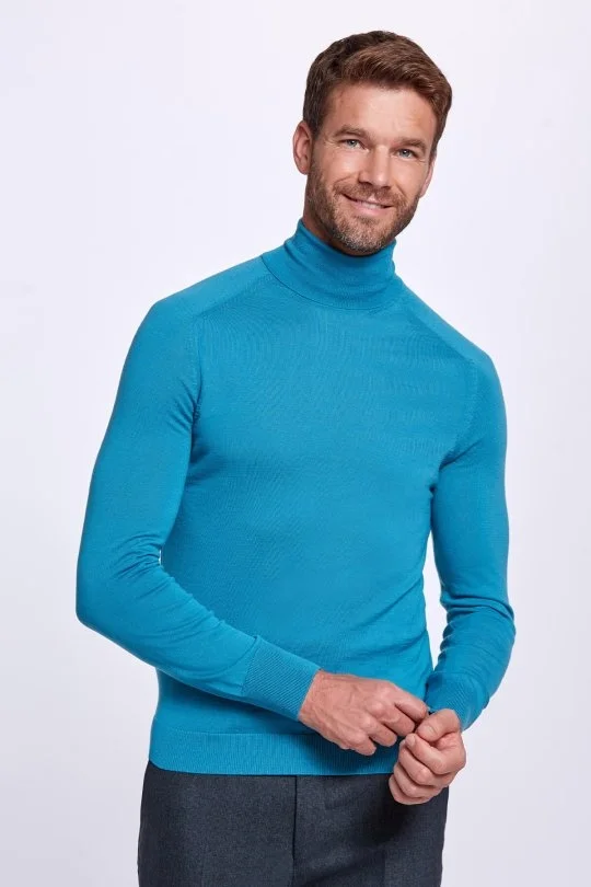 Hemington - Boğazlı Slim Fit Zümrüt Yeşili Merino Yün Triko (1)