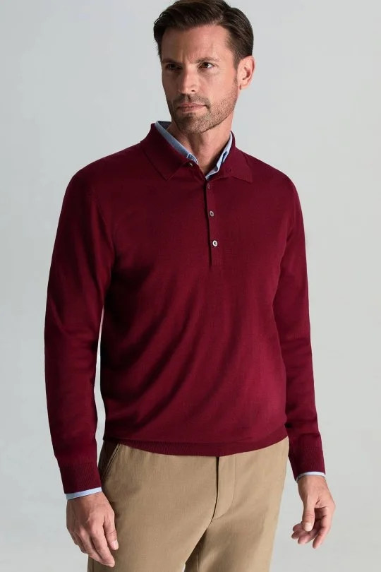 Hemington - Extrafine Merino Polo Yaka Bordo Triko