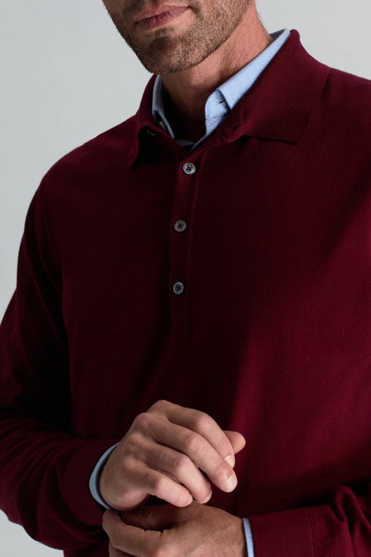 Extrafine Merino Polo Yaka Bordo Triko