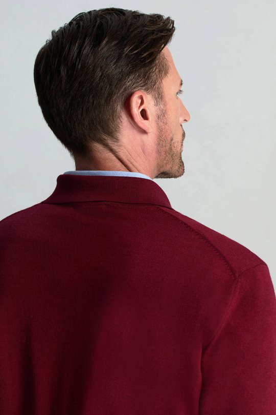 Extrafine Merino Polo Yaka Bordo Triko