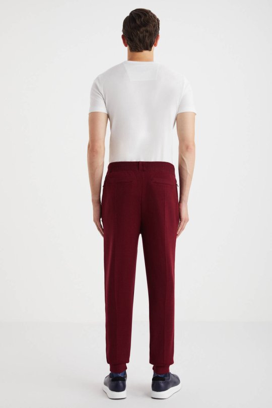 Bordo Merino Yün Activewear Triko Pantolon
