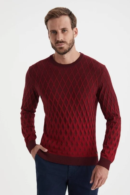 Hemington - Extrafine Merino Baklava Desen Bordo Triko