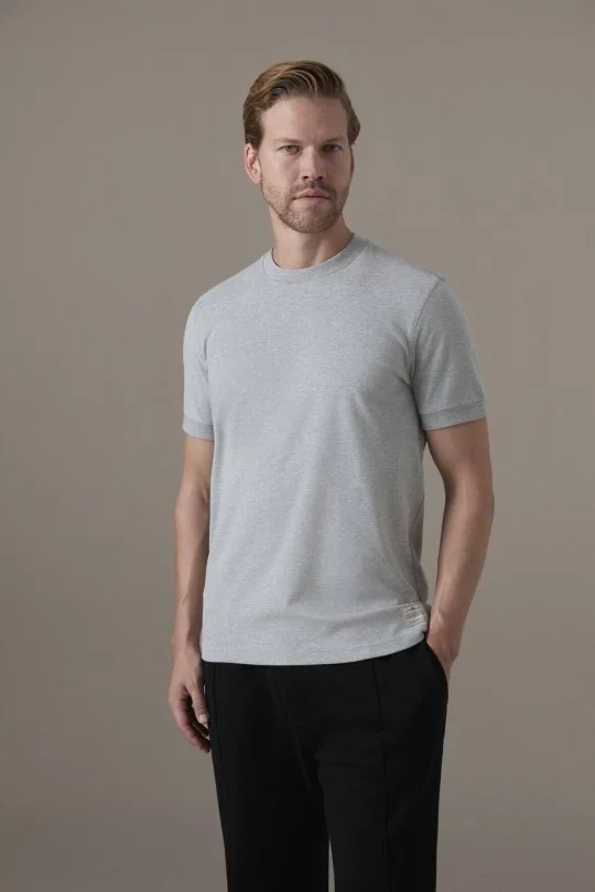 Brushed Pamuk Rahat Kesim Bisiklet Yaka Açık Gri T-Shirt