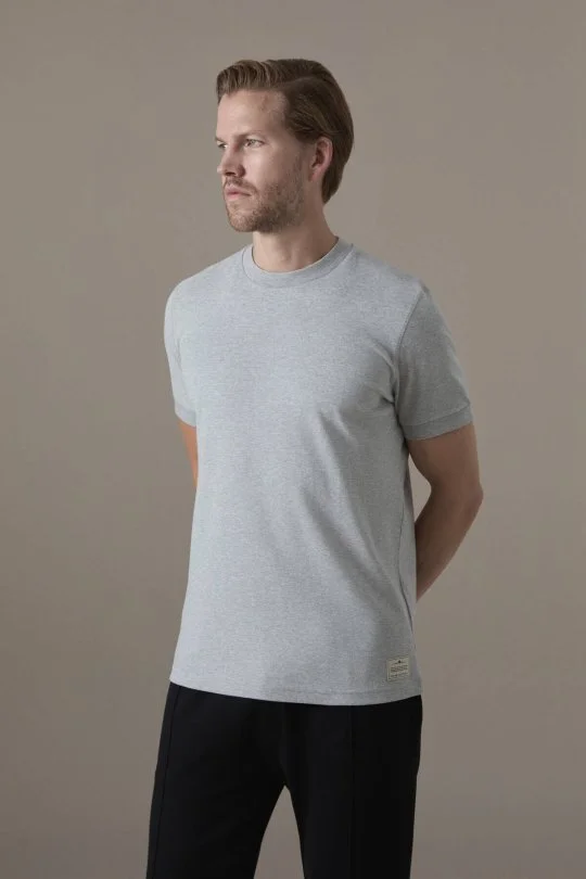 Brushed Pamuk Rahat Kesim Bisiklet Yaka Açık Gri T-Shirt