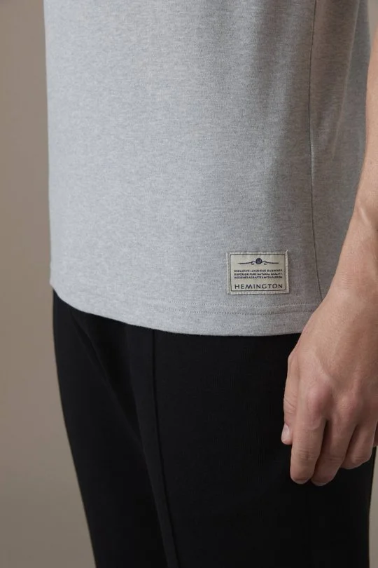 Brushed Pamuk Rahat Kesim Bisiklet Yaka Açık Gri T-Shirt