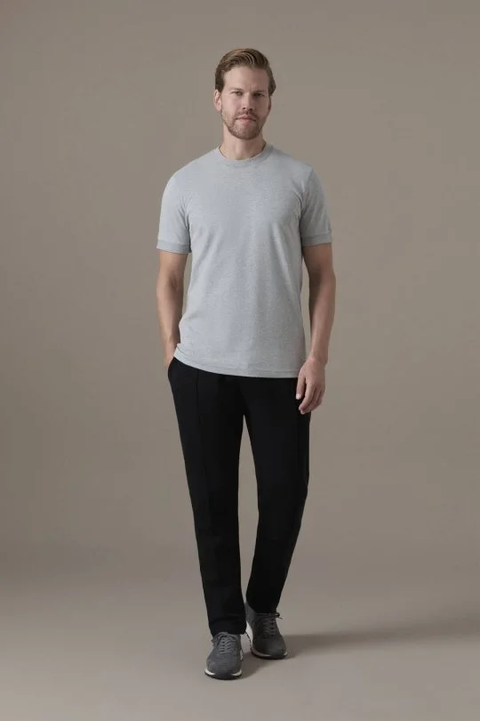 Brushed Pamuk Rahat Kesim Bisiklet Yaka Açık Gri T-Shirt