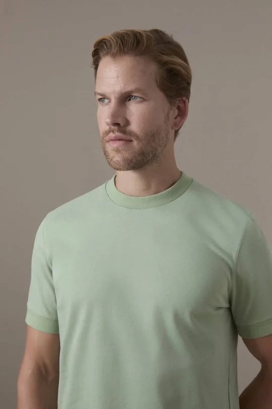 Brushed Pamuk Rahat Kesim Bisiklet Yaka Açık Yeşil T-Shirt