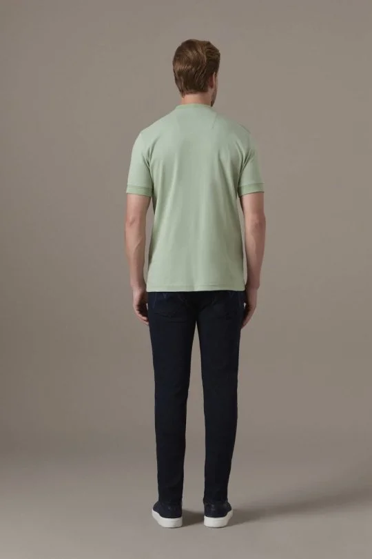 Brushed Pamuk Rahat Kesim Bisiklet Yaka Açık Yeşil T-Shirt