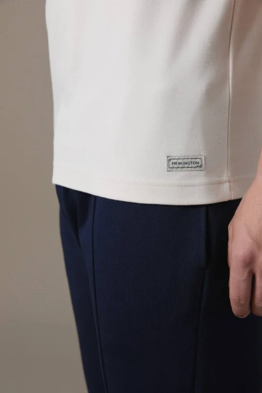 Brushed Pamuk Rahat Kesim Bisiklet Yaka Bej T-Shirt