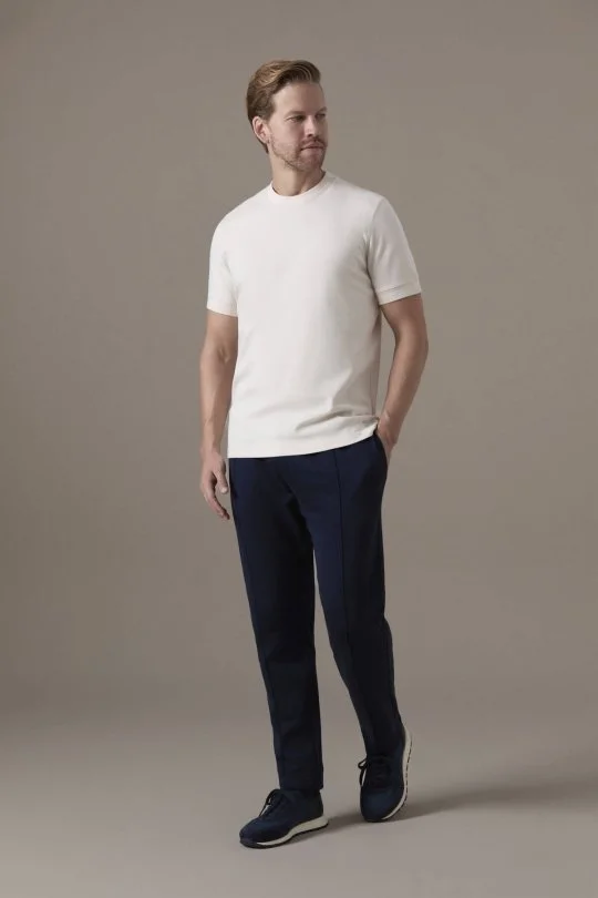 Brushed Pamuk Rahat Kesim Bisiklet Yaka Bej T-Shirt
