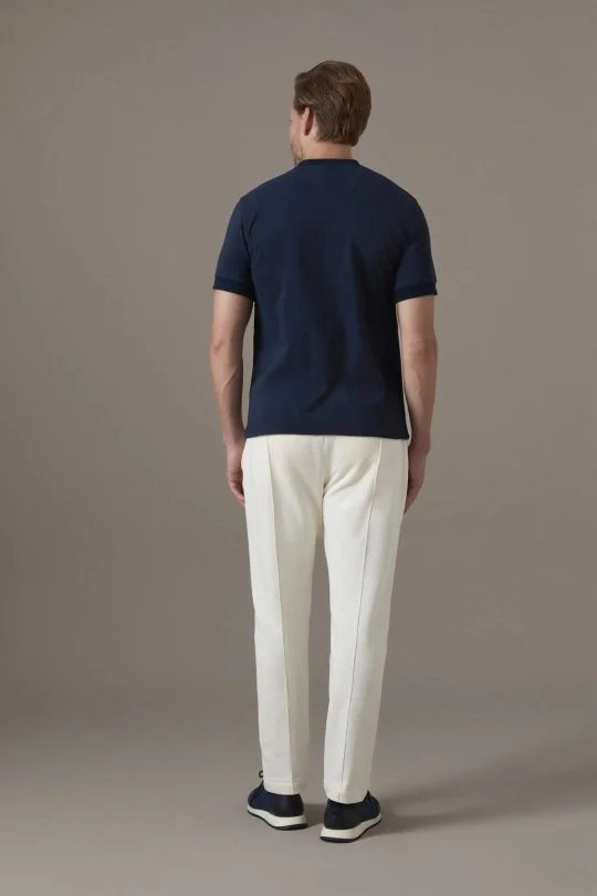 Brushed Pamuk Rahat Kesim Bisiklet Yaka Lacivert T-Shirt